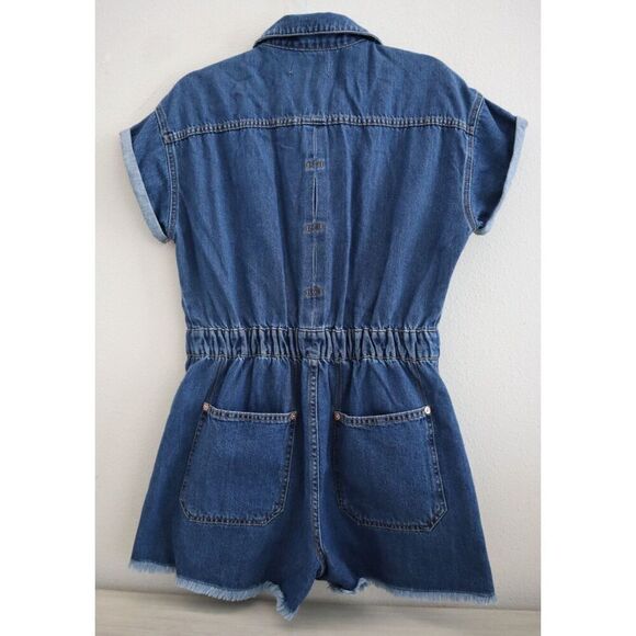 We The Free OB1417588 Women's Sz S Blue Denim Work Hard Play Harder Romper - Picture 2 of 10